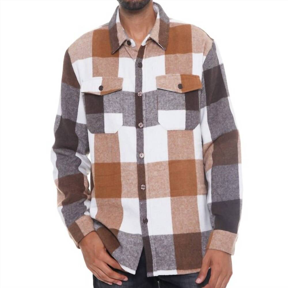 NEW WEIV heavy plaid flannel shirt in brown
